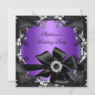 Invitation Anniversaire Black Purple Silver Jewel Image