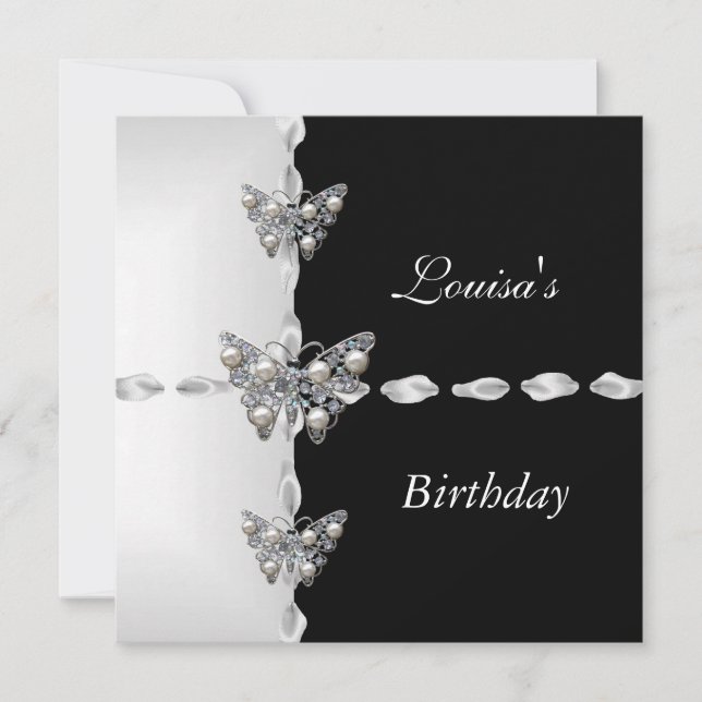 Invitation Anniversaire Black White Silver Pearl Party (Devant)