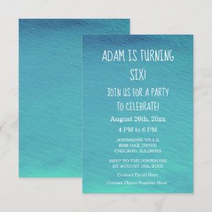 Invitation Anniversaire Blanc Bleu Eau Personnalisée Age 2024