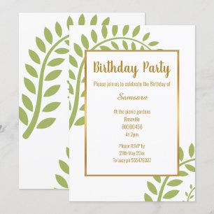 INVITATION ANNIVERSAIRE BLANC DE FERN BOTANIQUE VERT MODERNE