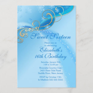 Invitation Anniversaire bleu élégant de sweet sixteen d'hiver