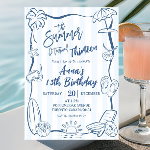 Invitation Anniversaire Bleu Estival Original Manuscrit