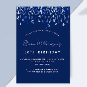 Invitation Anniversaire bleu marine confetti homme gars de lu