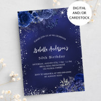 Anniversaire bleu marine fleurs argent éclat