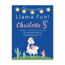 Invitation anniversaire bleue drôle de lama mignon