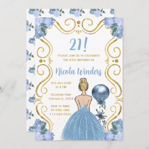 Invitation Anniversaire Blonde Princesse en bleu