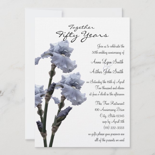 Invitation Anniversaire Blue Iris (Devant)
