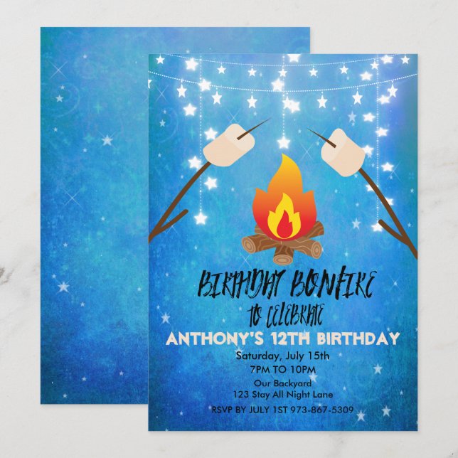 Invitation Anniversaire Bonfire Campout fête d'anniversaire (Devant / Derrière)