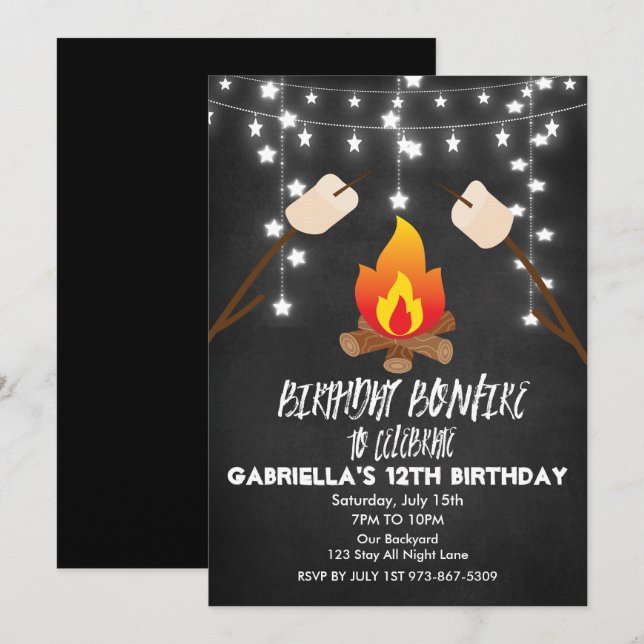 Invitation Anniversaire Bonfire Campout fête d'anniversaire (Devant / Derrière)