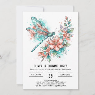 Invitation Anniversaire botanique Coral Dragonfly