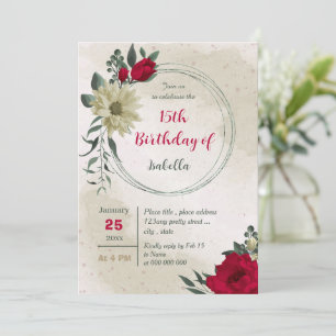 Invitation anniversaire botanique des fleurs jaune pâle rouge