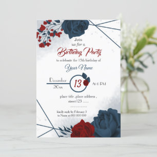 Invitation anniversaire botanique marine et florale rouge élé