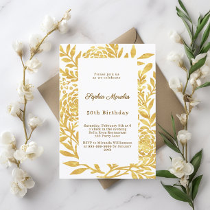 Invitation Anniversaire botanique or blanc