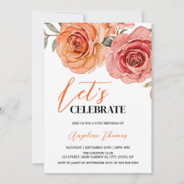 Invitation Anniversaire botanique Rose rouge orange
