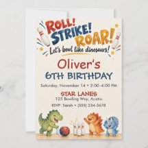 Anniversaire Bowling Dinosaures Aquarelle Rouge et