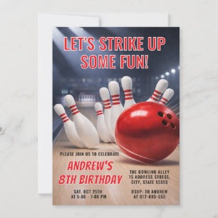 Invitation Anniversaire Bowling RED personnalisé