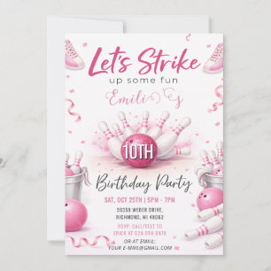 Invitation Anniversaire Bowling Rose Personnalisé