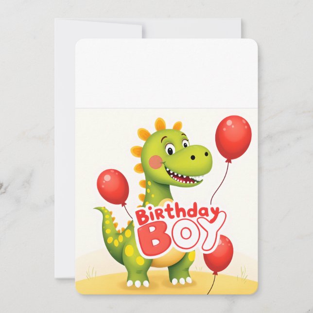 Invitation Anniversaire Boy Cute Dinosaur avec Ballons rouges (Devant)