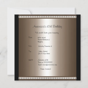 Invitation Anniversaire Bronze Noir Rose Bow