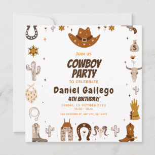 Invitation Anniversaire Brown Cute Cowboy