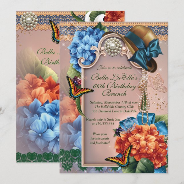 Invitation Anniversaire Brunch Fête des mères Déjeuner Invita (Devant / Derrière)