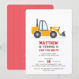 Invitation Anniversaire Camion de Construction 