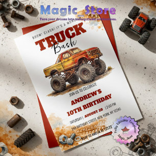 Invitation Anniversaire Camion Rouillé Vintage Bash Monster T