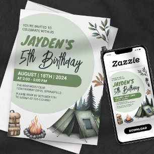 Invitation Anniversaire Camping Aventure en Forêt