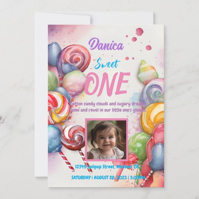 Invitation Anniversaire Candy Land Sweet Thème (Devant)