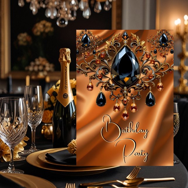 Invitation Anniversaire Caramel Or Soie Bijou Noir (Créateur téléchargé)