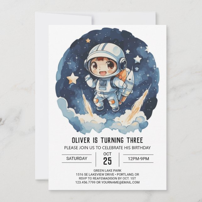 Invitation Anniversaire céleste de l'astronaute céleste (Devant)