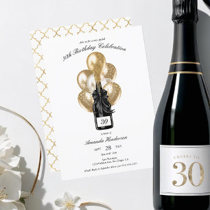 Invitation Anniversaire Champagne Noir et Or Élégant