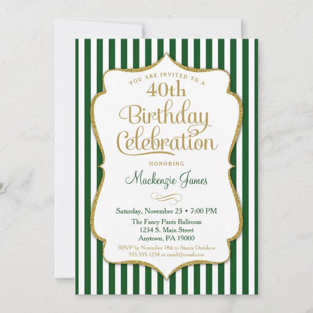 Invitation Anniversaire Chasseur Vert Or Adulte (Devant)