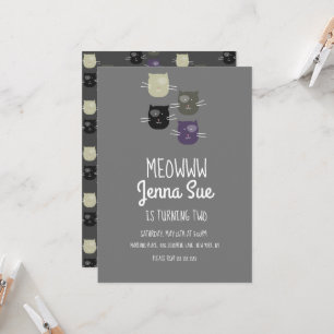 Invitation Anniversaire Chat Adorable Gris Fête