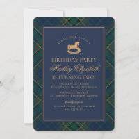 Anniversaire Cheval à Bascule Tartan Bleu Classiqu