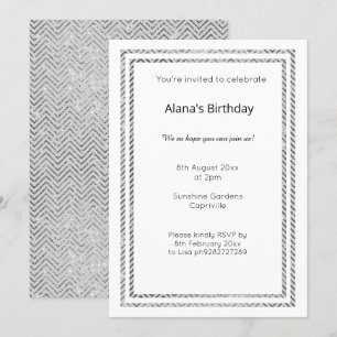 INVITATION ANNIVERSAIRE CHEVRON TRIM EN ARGENT BLA