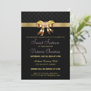 Invitation Anniversaire Chic Gold Ribbon