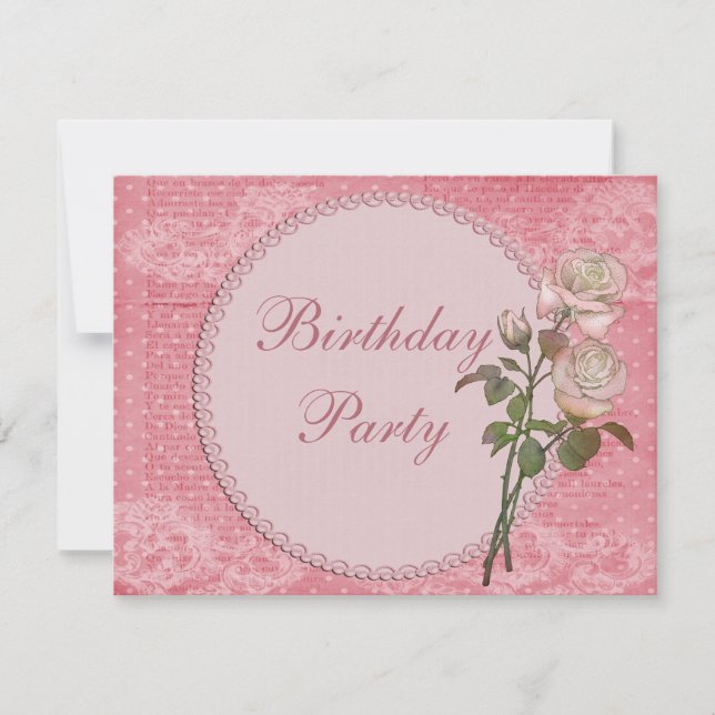 Invitation Anniversaire chic minable de perles et de roses de (Devant)