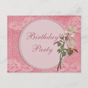 Invitation Anniversaire chic minable de perles et de roses de