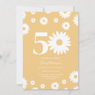 Invitation Anniversaire Cinquante Ans Fleur Retro