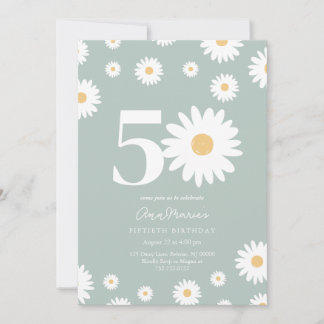 Invitation Anniversaire Cinquante Ans Fleur Retro