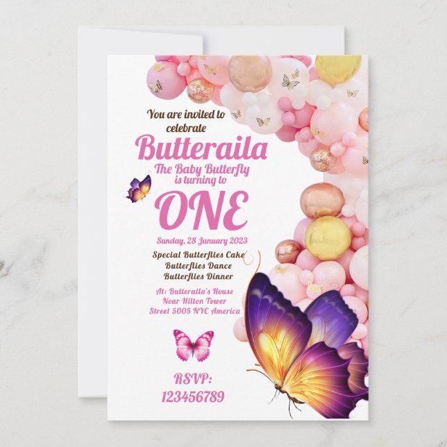 Invitation Anniversaire Circulaire Papillon Bébé r (Devant)
