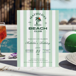 Invitation Anniversaire Club de Plage Vintage Vert Prépa