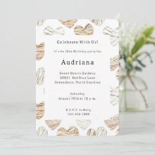 Invitation Anniversaire coeurs blancs crème romantiques