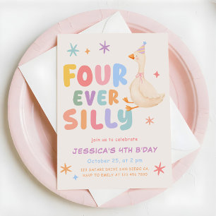 Invitation Anniversaire Coloré 4 Ans de la Fille au Canard Si