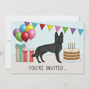 Invitation Anniversaire Coloré Chien Berger Allemand Noir Mig