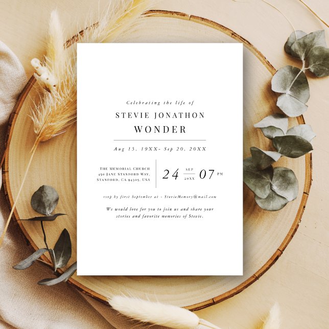 Invitation Anniversaire commémoratif funéraire simple et élég (Créateur téléchargé)