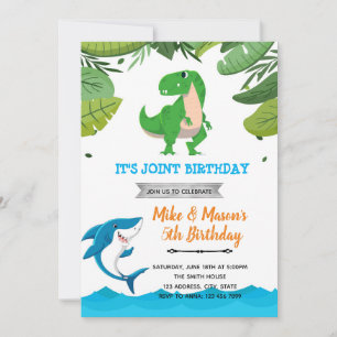 Invitation Anniversaire commun de requins et dinosaures 