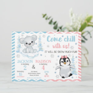 Invitation Anniversaire commun des animaux arctiques d'hiver