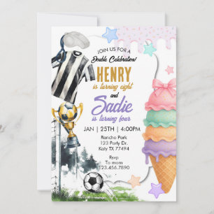 Invitation Anniversaire commun, Moment de jeu, Football, Glac